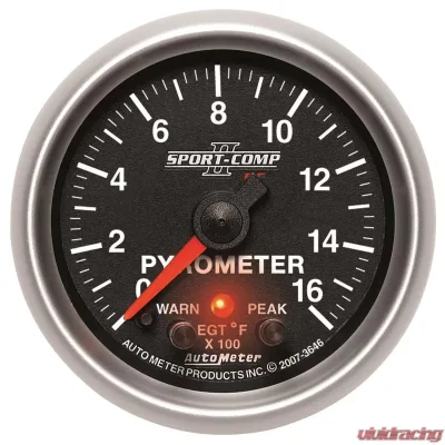 AutoMeter GAUGE; PYROMETER (EGT); 2 1/16in.; 1600deg.F; STEPPER MOTOR W/PK/WRN; SPORT-COMP - 3646