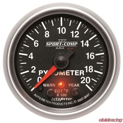 AutoMeter GAUGE; PYROMETER (EGT); 2 1/16in.; 2000deg.F; STEPPER MOTOR W/PK/WRN; SPORT-COMP - 3647