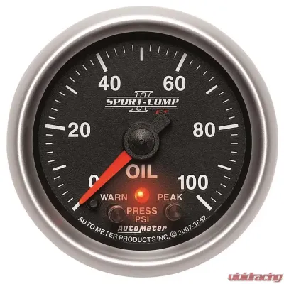 AutoMeter GAUGE; OIL PRESS; 2 1/16in.; 100PSI; DIGITAL STPR MTR W/PK/WRN; SPORT-COMP II - 3652
