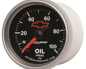 AutoMeter GAUGE; OIL PRESSURE; 2 1/16in.; 100PSI; DIGITAL STEPPER MOTOR; CHEVY RED BOWTIE;