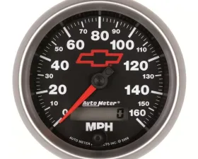 AutoMeter GAUGE; SPEEDOMETER; 3 3/8in.; 160MPH; ELEC. PROGRAMMABLE; CHEVY RED BOWTIE; BLAC