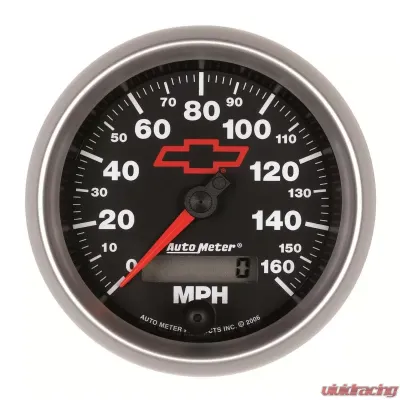 AutoMeter GAUGE; SPEEDOMETER; 3 3/8in.; 160MPH; ELEC. PROGRAMMABLE; CHEVY RED BOWTIE; BLAC - 3688-00406