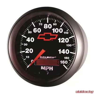 AutoMeter GAUGE; SPEEDOMETER; 3 3/8in.; 160MPH; ELEC. PROGRAMMABLE; CHEVY RED BOWTIE; BLAC - 3688-00406
