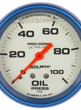 AutoMeter GAUGE; OIL PRESS; 2 5/8in.; 100PSI; LIQUID FILLED MECH; GLOW IN DARK; ULTRA-NITE                                     - 4221 - Image 2