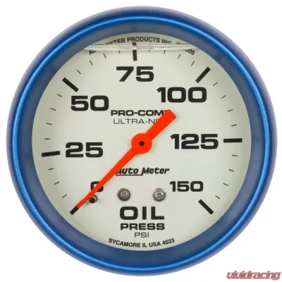 AutoMeter GAUGE; OIL PRESS; 2 5/8in.; 150PSI; LIQUID FILLED MECH; GLOW IN DARK; ULTRA-NITE - 4223