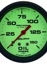 AutoMeter GAUGE; OIL PRESS; 2 5/8in.; 150PSI; LIQUID FILLED MECH; GLOW IN DARK; ULTRA-NITE                                     - 4223 - Image 2