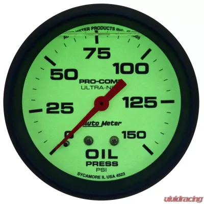 AutoMeter GAUGE; OIL PRESS; 2 5/8in.; 150PSI; LIQUID FILLED MECH; GLOW IN DARK; ULTRA-NITE - 4223