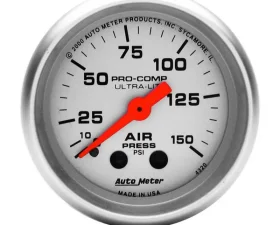 AutoMeter GAUGE; AIR PRESS; 2 1/16in.; 150PSI; MECHANICAL; ULTRA-LITE