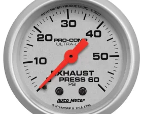 AutoMeter GAUGE; EXHAUST PRESS; 2 1/16in.; 60PSI; MECHANICAL; ULTRA-LITE