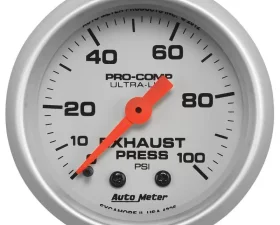 AutoMeter GAUGE; EXHAUST PRESS; 2 1/16in.; 100PSI; MECHANICAL; ULTRA-LITE