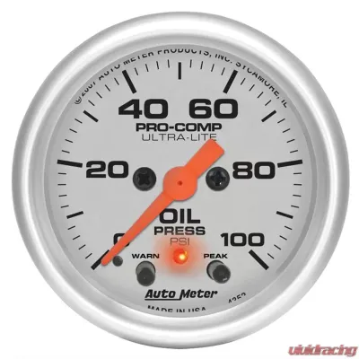 AutoMeter GAUGE; OIL PRESS; 2 1/16in.; 100PSI; DIGITAL STEPPER MOTOR W/PK/WRN; ULTRA-LITE - 4352