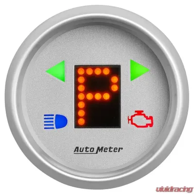 AutoMeter GAUGE; GEAR POS; 2 1/16in.; INCL INDICATORS; SILVER DIAL; RED LED; SILVER BEZEL - 4359