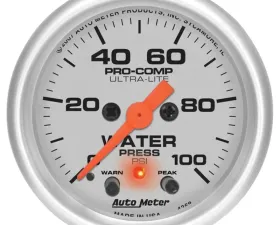 AutoMeter GAUGE; WATER PRESS; 2 1/16in.; 100PSI; STEPPER MOTOR W/PEAK/WARN; ULTRA-LITE