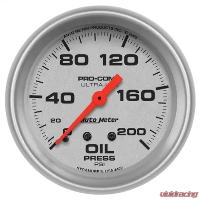 AutoMeter GAUGE; OIL PRESSURE; 2 5/8in.; 200PSI; MECHANICAL; ULTRA-LITE - 4422