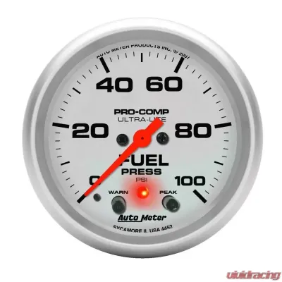 AutoMeter GAUGE; FUEL PRESS; 2 5/8in.; 100PSI; DIGITAL STEPPER MOTOR W/PK/WRN; ULTRA-LITE - 4472