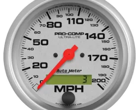 AutoMeter GAUGE; SPEEDO; 3 3/8in.; 200MPH; ELEC. PROGRAM W/LCD ODO; ULTRA-LITE