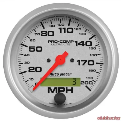 AutoMeter GAUGE; SPEEDO; 3 3/8in.; 200MPH; ELEC. PROGRAM W/LCD ODO; ULTRA-LITE - 4486