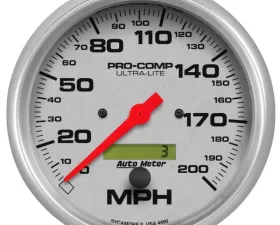 AutoMeter GAUGE; SPEEDO; 5in.; 200MPH; ELEC. PROGRAM W/LCD ODO; ULTRA-LITE