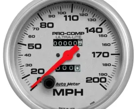 AutoMeter GAUGE; SPEEDOMETER; 5in.; 200MPH; MECHANICAL; ULTRA-LITE