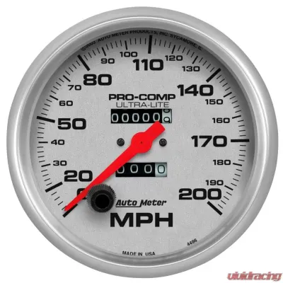 AutoMeter GAUGE; SPEEDOMETER; 5in.; 200MPH; MECHANICAL; ULTRA-LITE - 4496