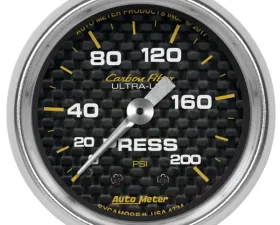 AutoMeter GAUGE; PRESSURE; 2 1/16in.; 200PSI; MECHANICAL; CARBON FIBER
