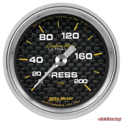 AutoMeter GAUGE; PRESSURE; 2 1/16in.; 200PSI; MECHANICAL; CARBON FIBER - 4734