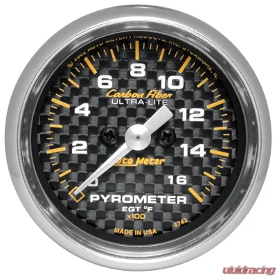 AutoMeter GAUGE; PYROMETER (EGT); 2 1/16in.; 1600deg.F; STEPPER MOTOR; CARBON FIBER - 4744