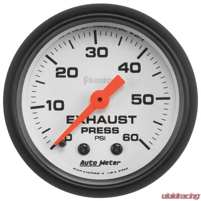 AutoMeter GAUGE; EXHAUST PRESS; 2 1/16in.; 60PSI; MECHANICAL; PHANTOM - 5725