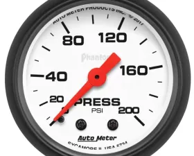 AutoMeter GAUGE; PRESSURE; 2 1/16in.; 200PSI; MECHANICAL; PHANTOM