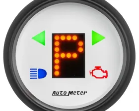 AutoMeter GAUGE; GEAR POS; 2 1/16in.; INCL INDICATORS; WHITE DIAL; RED LED; BLACK BEZEL