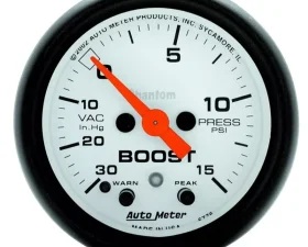 AutoMeter GAUGE; VAC/BOOST; 2 1/16in.; 30INHG-15PSI; STEPPER MOTOR W/PEAK/WARN; PHANTOM