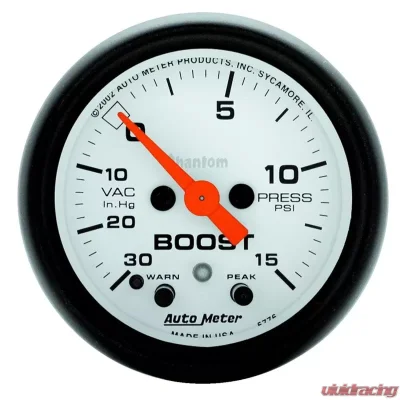 AutoMeter GAUGE; VAC/BOOST; 2 1/16in.; 30INHG-15PSI; STEPPER MOTOR W/PEAK/WARN; PHANTOM - 5776