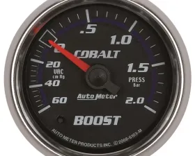AutoMeter GAUGE; VAC/BOOST; 2 1/16in.; 60CMHG-2.0BAR; MECHANICAL; COBALT