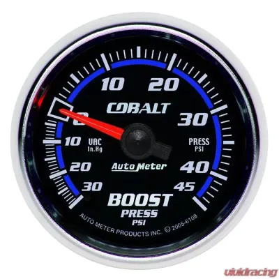 AutoMeter GAUGE; VAC/BOOST; 2 1/16in.; 30INHG-45PSI; MECHANICAL; COBALT - 6108