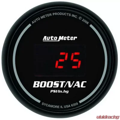 AutoMeter GAUGE; VAC/BOOST; 2 1/16in.; 30INHG-30PSI; DIGITAL; BLACK DIAL W/RED LED - 6359