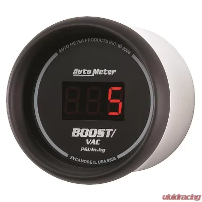 AutoMeter GAUGE; VAC/BOOST; 2 1/16in.; 30INHG-30PSI; DIGITAL; BLACK DIAL W/RED LED - 6359