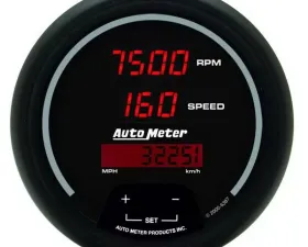 AutoMeter GAUGE; TACH/SPEEDO; 3 3/8in.; 260MPH/260KMH/10KRPM; PROGRAM; DIG; BLK W/RD LED