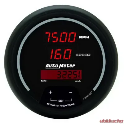 AutoMeter GAUGE; TACH/SPEEDO; 3 3/8in.; 260MPH/260KMH/10KRPM; PROGRAM; DIG; BLK W/RD LED - 6387