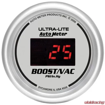 AutoMeter GAUGE; VAC/BOOST; 2 1/16in.; 30INHG-30PSI; DIGITAL; SILVER DIAL W/RED LED - 6559