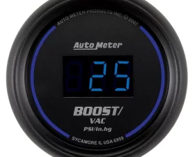 AutoMeter GAUGE; VAC/BOOST; 2 1/16in.; 30INHG-30PSI; DIGITAL; BLACK DIAL W/BLUE LED