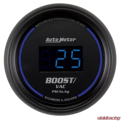 AutoMeter GAUGE; VAC/BOOST; 2 1/16in.; 30INHG-30PSI; DIGITAL; BLACK DIAL W/BLUE LED - 6959