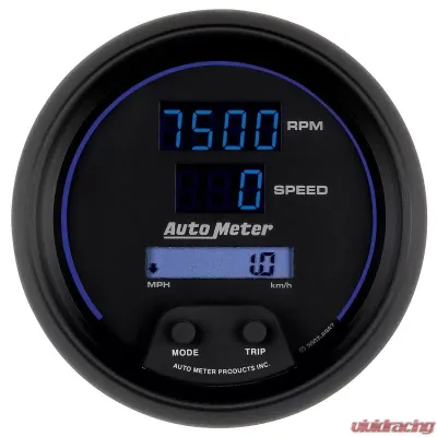 AutoMeter GAUGE; TACH/SPEEDO; 3 3/8in.; 260MPH/260KMH/10KRPM; PRGRAM; DIGITAL; BK W/BLU LE - 6987