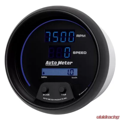 AutoMeter GAUGE; TACH/SPEEDO; 3 3/8in.; 260MPH/260KMH/10KRPM; PRGRAM; DIGITAL; BK W/BLU LE - 6987