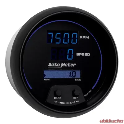 AutoMeter GAUGE; TACH/SPEEDO; 3 3/8in.; 260MPH/260KMH/10KRPM; PRGRAM; DIGITAL; BK W/BLU LE - 6987