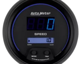 AutoMeter GAUGE; SPEEDO; 3 3/8in.; 260MPH/260KM/H; ELEC PROGRAM; DIGITAL; BLACK W/BLU LED