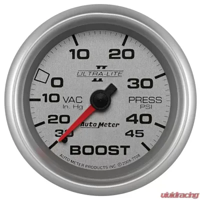 AutoMeter GAUGE; VAC/BOOST; 2 5/8in.; 30INHG-45PSI; MECHANICAL; ULTRA-LITE II - 7708