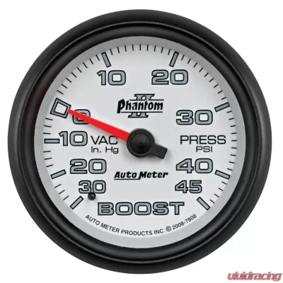 AutoMeter GAUGE; VAC/BOOST; 2 5/8in.; 30INHG-45PSI; MECHANICAL; PHANTOM II - 7808