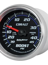 AutoMeter GAUGE; VAC/BOOST; 2 5/8in.; 30INHG-45PSI; MECHANICAL; COBALT                                     - 7908 - Image 2
