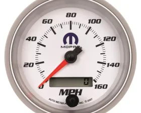 AutoMeter GAUGE; SPEEDOMETER; 3 3/8in.; 160MPH; ELEC. PROGRAMMABLE; WHITE; MOPAR