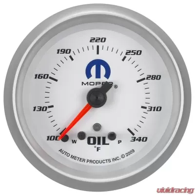 AutoMeter GAUGE; OIL TEMP; 2 5/8in.; 340deg.F; STEPPER MOTOR W/PEAK/WARN; WHITE; MOPAR - 880251